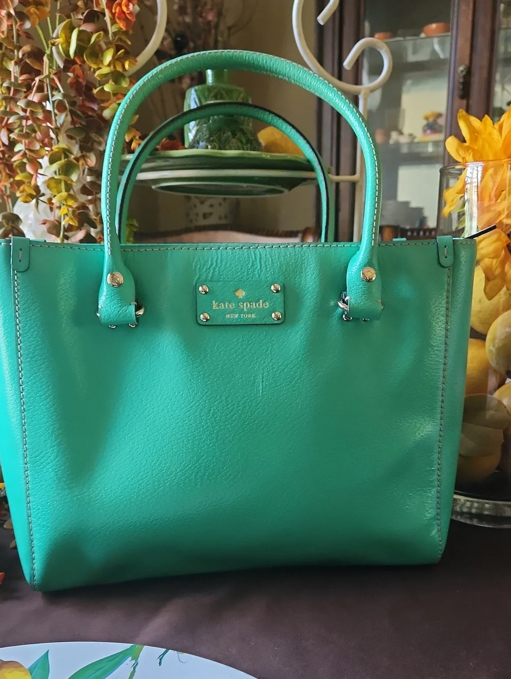 kate spade Teal Green Leather Top-Handle Tote